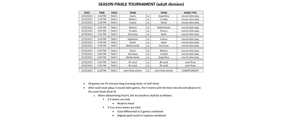 Indoor Tournament Schedule Posted in the Indoor Tab