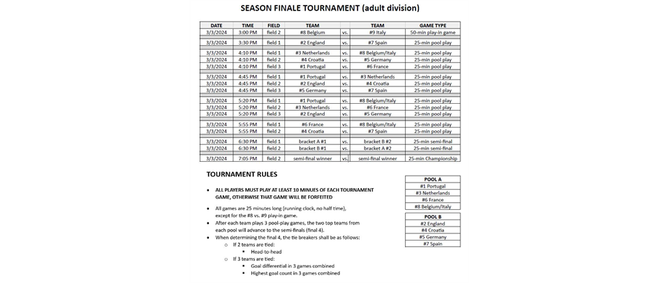 Indoor Adult Tournament Schedule!